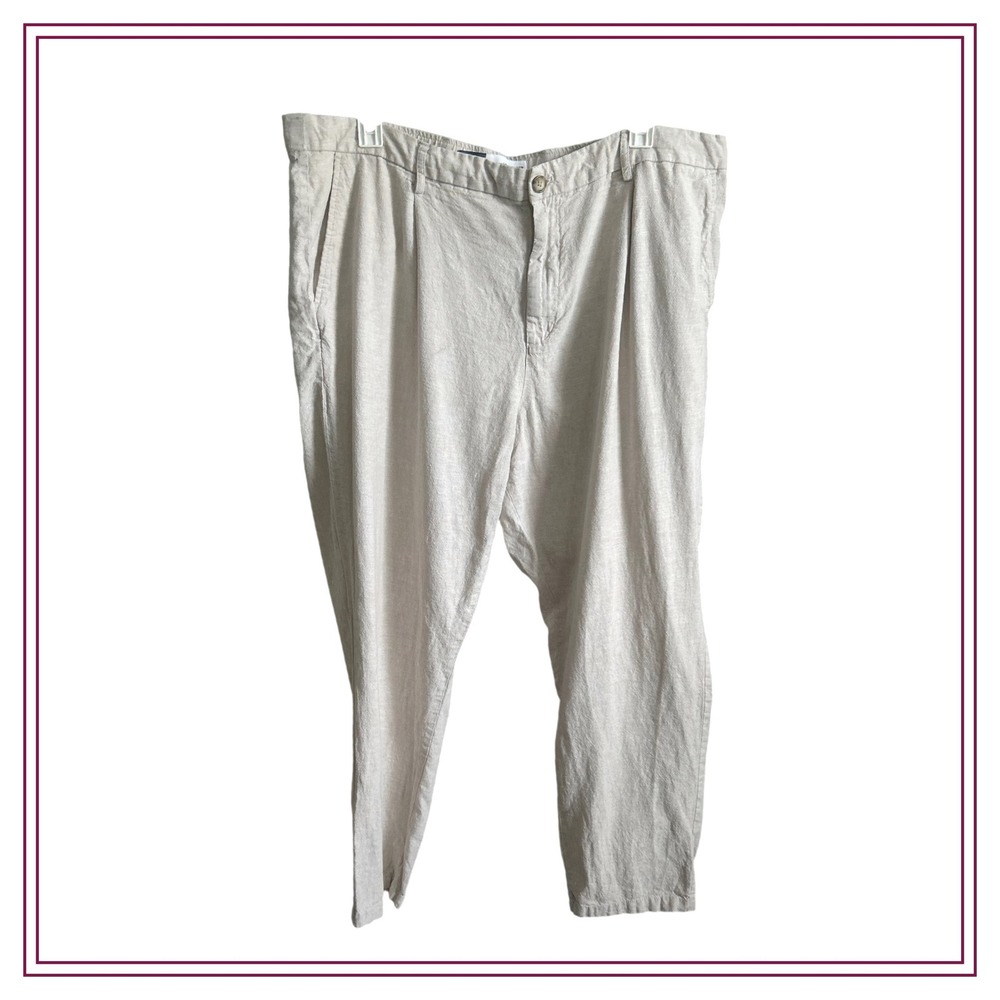 Old Navy XXXL Beige Linen Cotton Blend Loose Taper Pleated Pants